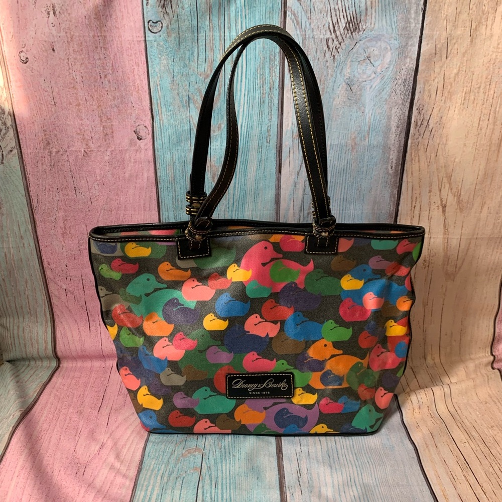 DOONEY & BOURKE Vintage Y2K “Wonder Duck” Multicolor Duck Print Rainbow Tote - Picture 3 of 14